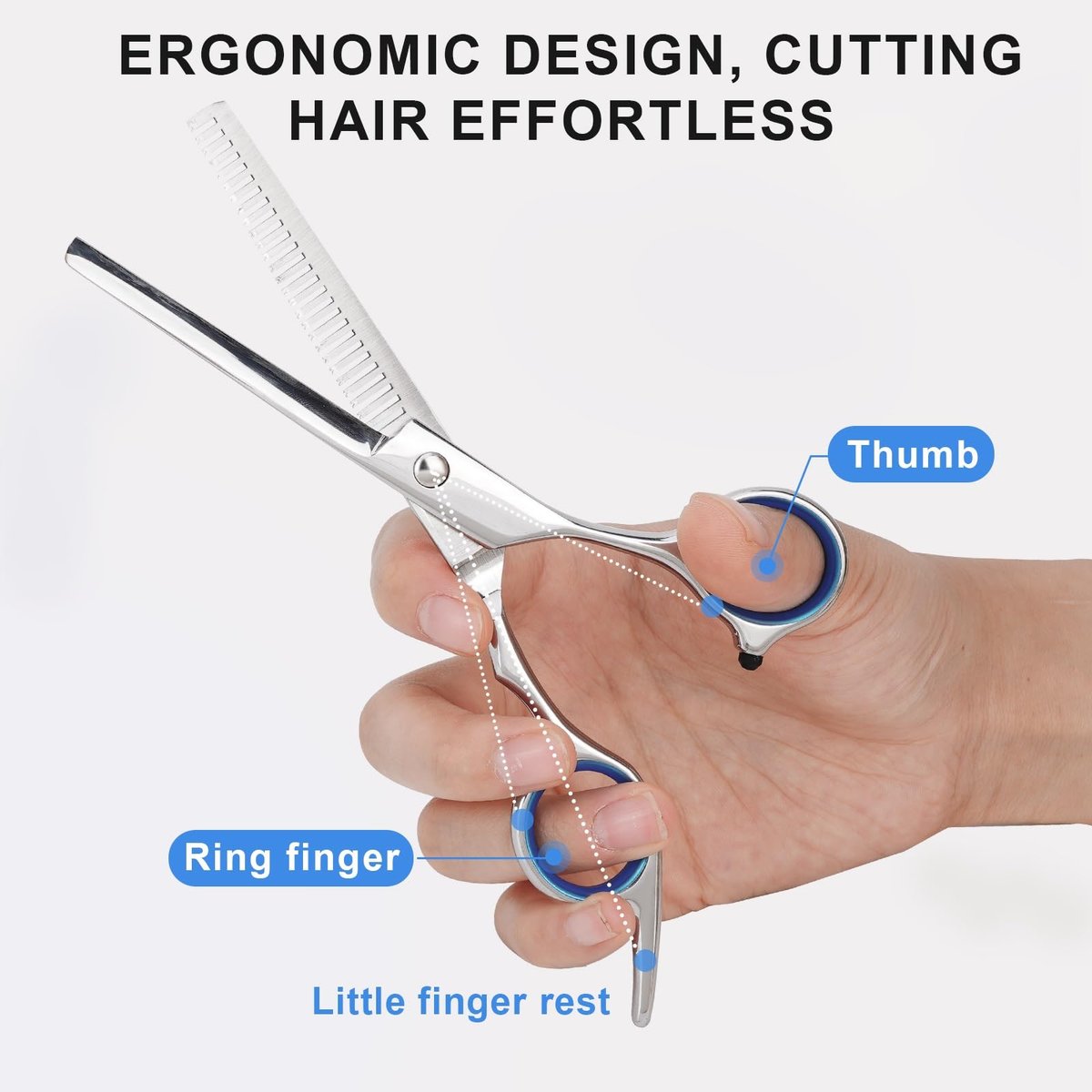 Professional Hair Cutting Scissors and Thinning Shears Set - 6.5in Stainless Steel Barber Scissors for Men, Women, Kids & Pets - görsel 5