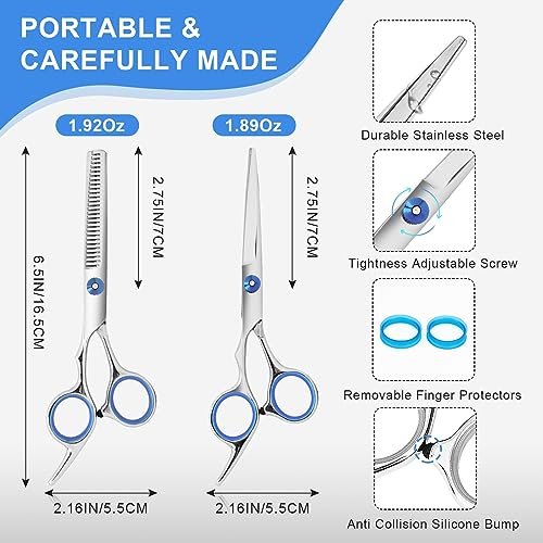 Professional Hair Cutting Scissors and Thinning Shears Set - 6.5in Stainless Steel Barber Scissors for Men, Women, Kids & Pets - görsel 10