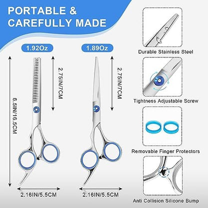 Professional Hair Cutting Scissors and Thinning Shears Set - 6.5in Stainless Steel Barber Scissors for Men, Women, Kids & Pets