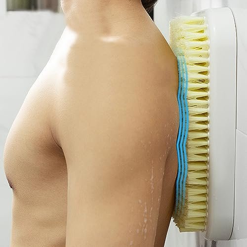 Tecbeauty Wall Mounted Back Scrubber for Shower - Hands-Free Exfoliating Bath Wash Pad for Men and Women, White Plastic Avelisse