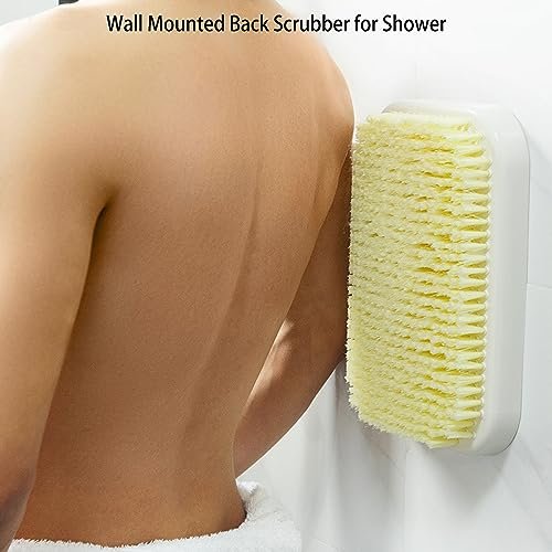 Tecbeauty Wall Mounted Back Scrubber for Shower - Hands-Free Exfoliating Bath Wash Pad for Men and Women, White Plastic Avelisse