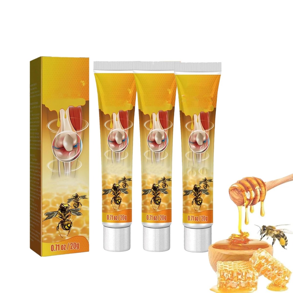 Bee Venom Relief Cream - Bone & Joint Gel with New Zealand Bee Venom & Propolis (3-Pack) - görsel 1