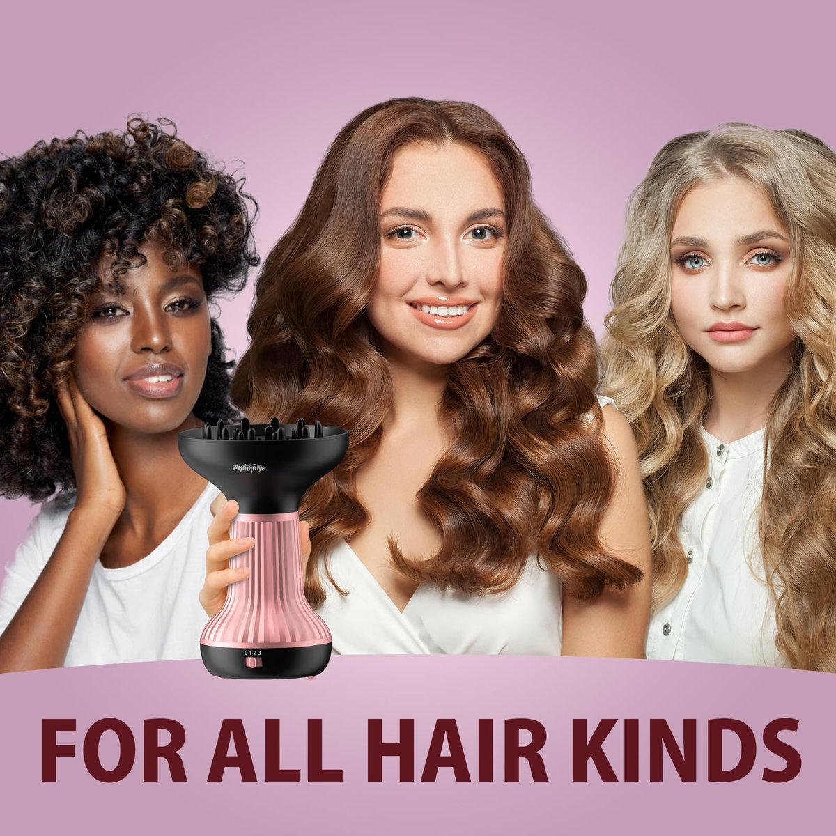 WUFAYHD Diffuser Hair Dryer for Curly Hair - Professional 2 in 1 Ionic & Ceramic Hair Dryer with Diffuser for Wavy Hair, Enhances Curls and Reduces Frizz, Gifts for Women (Deep Pink) Avelisse