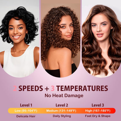 WUFAYHD Diffuser Hair Dryer for Curly Hair - Professional 2 in 1 Ionic & Ceramic Hair Dryer with Diffuser for Wavy Hair, Enhances Curls and Reduces Frizz, Gifts for Women (Deep Pink) Avelisse