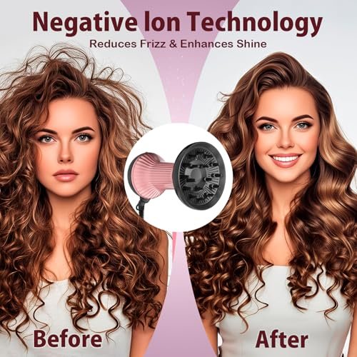 WUFAYHD Diffuser Hair Dryer for Curly Hair - Professional 2 in 1 Ionic & Ceramic Hair Dryer with Diffuser for Wavy Hair, Enhances Curls and Reduces Frizz, Gifts for Women (Deep Pink) Avelisse