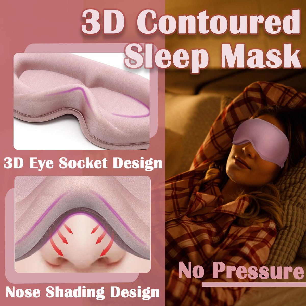 3D Contoured Sleep Mask for Women with Eyelash Extensions – No Pressure, Light Blocking Eye Mask for Travel, Yoga & Nap Avelisse