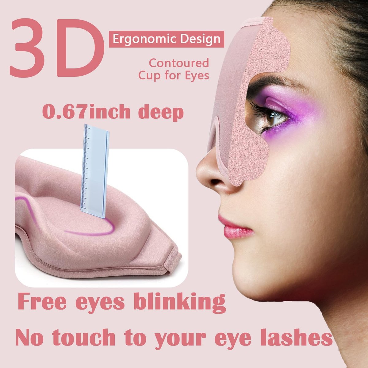 3D Contoured Sleep Mask for Women with Eyelash Extensions – No Pressure, Light Blocking Eye Mask for Travel, Yoga & Nap Avelisse