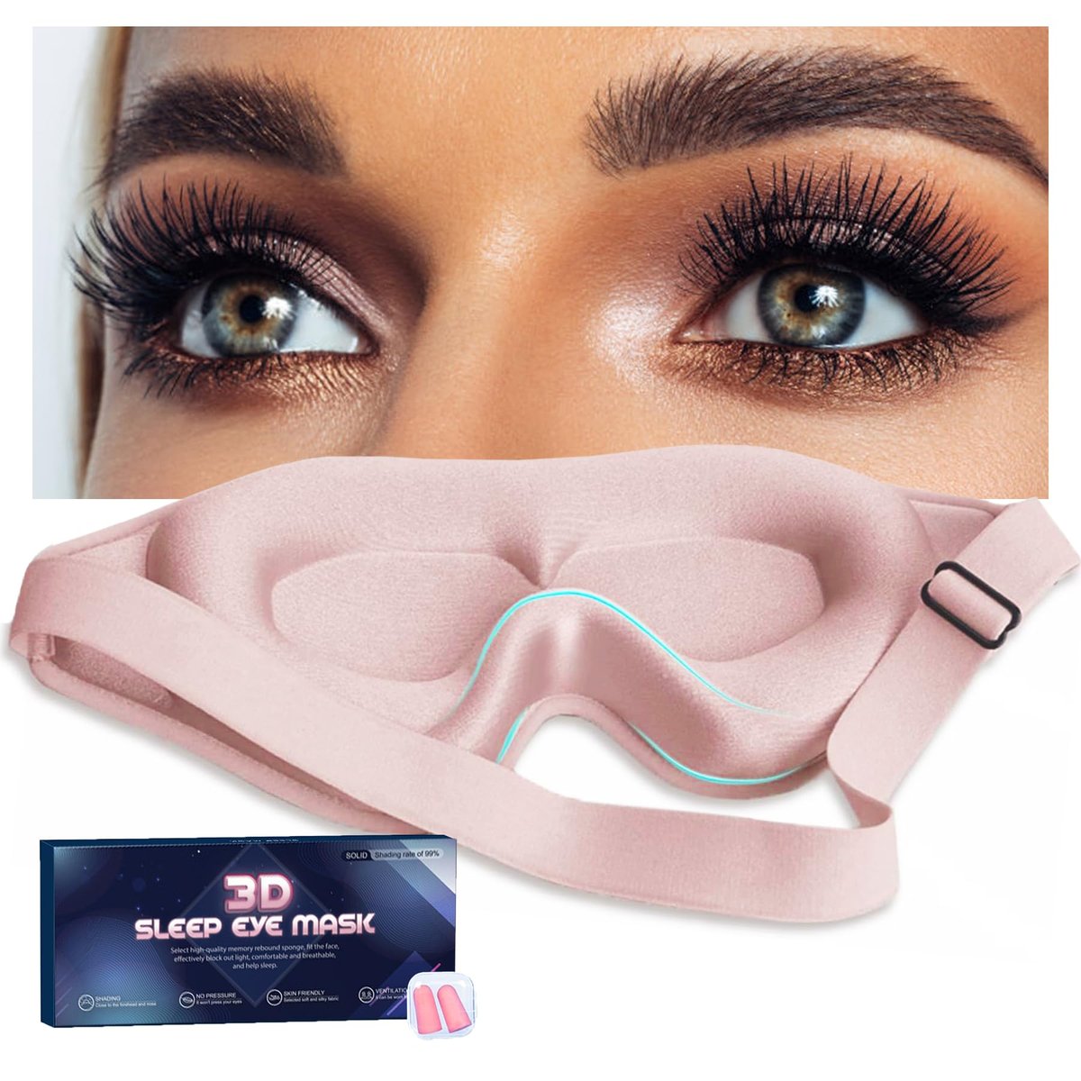 3D Contoured Sleep Mask for Women with Eyelash Extensions – No Pressure, Light Blocking Eye Mask for Travel, Yoga & Nap Avelisse