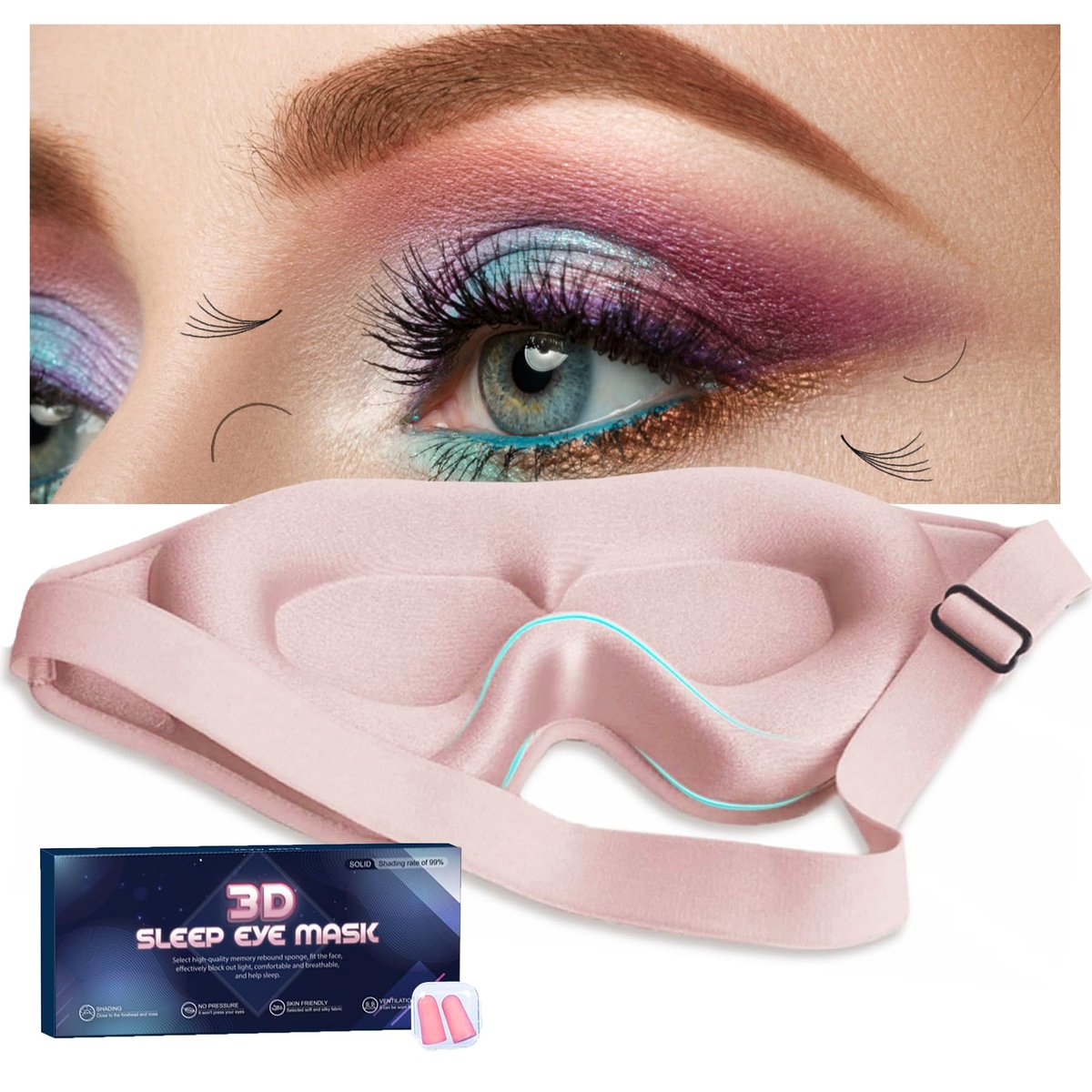 3D Contoured Sleep Mask for Women with Eyelash Extensions – No Pressure, Light Blocking Eye Mask for Travel, Yoga & Nap Avelisse