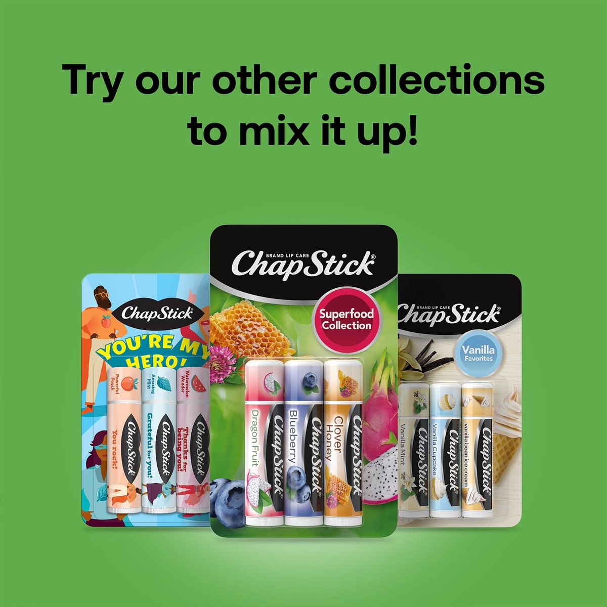 ChapStick Lip Balm Superfood Collection 3-Pack – Dragon Fruit, Blueberry & Clover Honey – Moisturizing Lip Care for Dry Lips, 0.15 oz Each - görsel 15