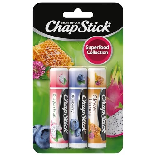 ChapStick Lip Balm Superfood Collection 3-Pack – Dragon Fruit, Blueberry & Clover Honey – Moisturizing Lip Care for Dry Lips, 0.15 oz Each - görsel 2