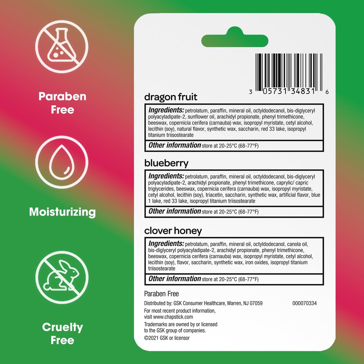 ChapStick Lip Balm Superfood Collection 3-Pack – Dragon Fruit, Blueberry & Clover Honey – Moisturizing Lip Care for Dry Lips, 0.15 oz Each - görsel 17