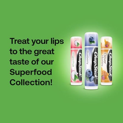 ChapStick Lip Balm Superfood Collection 3-Pack – Dragon Fruit, Blueberry & Clover Honey – Moisturizing Lip Care for Dry Lips, 0.15 oz Each
