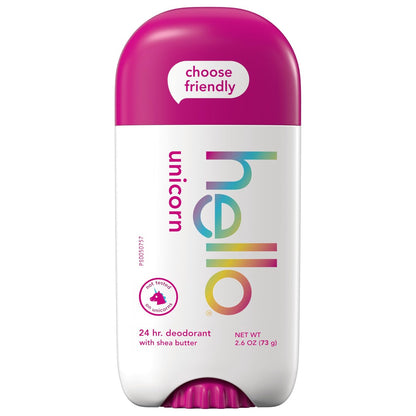 Hello Unicorn Aluminum Free Deodorant for Women and Men with Shea Butter, 24-Hour Freshness, Baking Soda Free Deodorant, Dermatologically Tested, 2.6 oz Stick