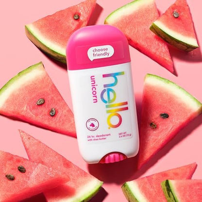Hello Unicorn Aluminum Free Deodorant for Women and Men with Shea Butter, 24-Hour Freshness, Baking Soda Free Deodorant, Dermatologically Tested, 2.6 oz Stick
