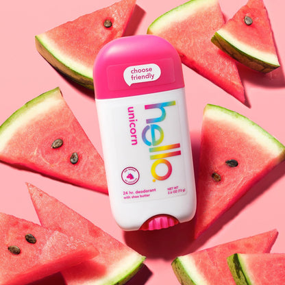 Hello Unicorn Aluminum Free Deodorant for Women and Men with Shea Butter, 24-Hour Freshness, Baking Soda Free Deodorant, Dermatologically Tested, 2.6 oz Stick
