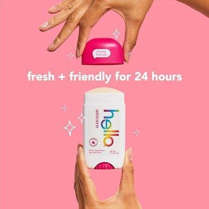 Hello Unicorn Aluminum Free Deodorant for Women and Men with Shea Butter, 24-Hour Freshness, Baking Soda Free Deodorant, Dermatologically Tested, 2.6 oz Stick