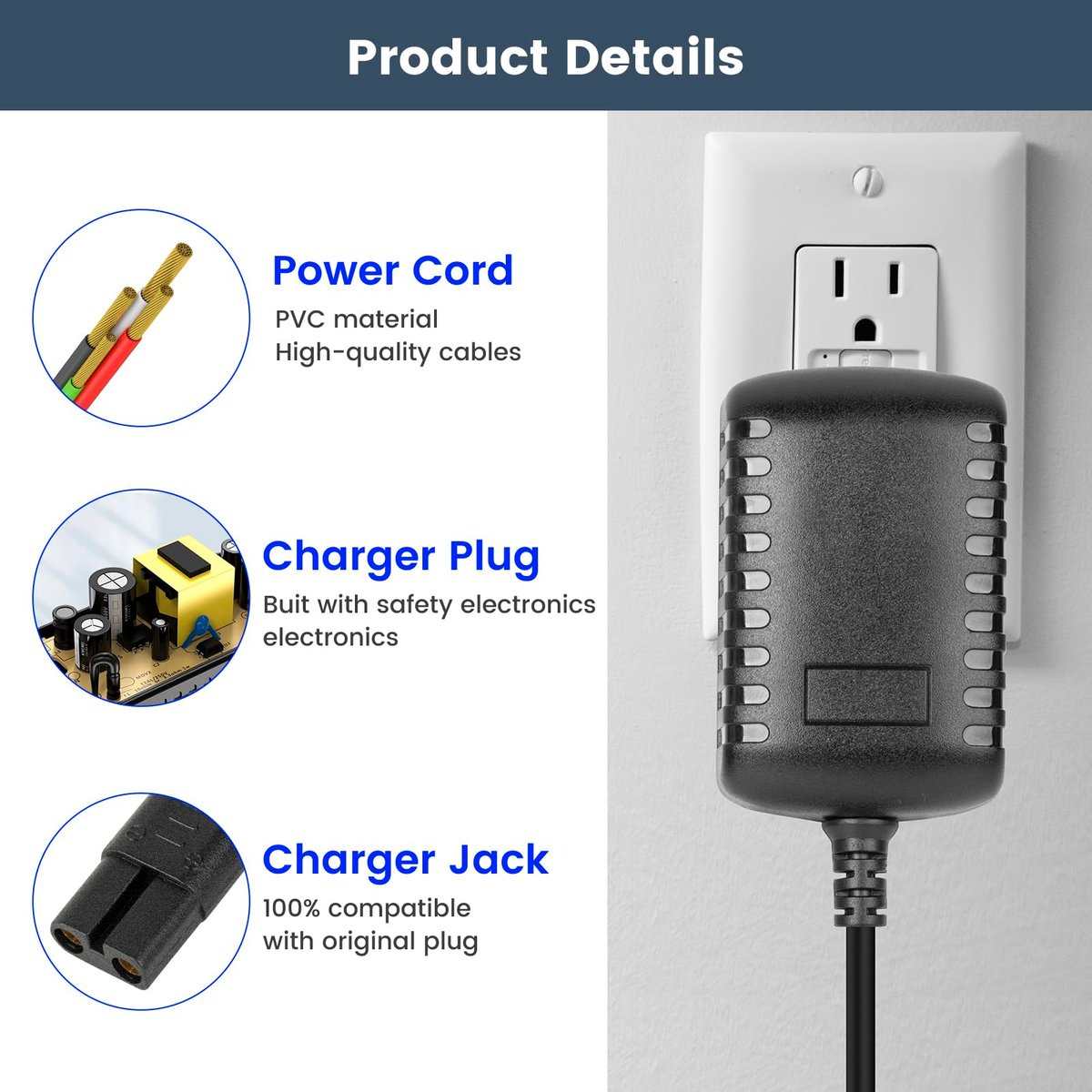 IOKOFJOA 4.5V Charger for BaByliss PRO FX870 FX788 FX787 FXSSM FX820 FX726 FX825 Outlining Trimmer – Compatible with GOLDFX Hair Clippers Power Adapter - görsel 3
