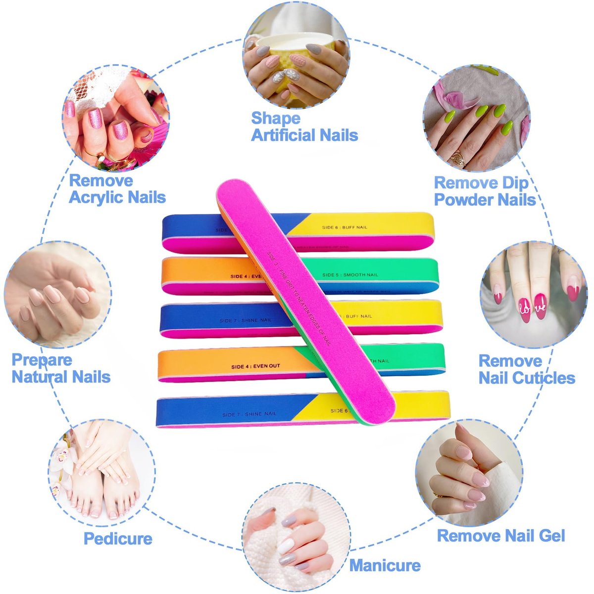 7 Way Nail Buffer (6 Pcs) – Professional Nail Buffing Blocks for Natural Nails, Shine & Smooth, EVA Foam Emery Board (Multicolor, 6.5 Inches) - görsel 13