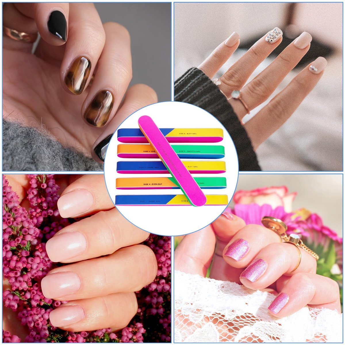 7 Way Nail Buffer (6 Pcs) – Professional Nail Buffing Blocks for Natural Nails, Shine & Smooth, EVA Foam Emery Board (Multicolor, 6.5 Inches) - görsel 9