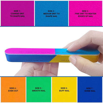 7 Way Nail Buffer (6 Pcs) – Professional Nail Buffing Blocks for Natural Nails, Shine & Smooth, EVA Foam Emery Board (Multicolor, 6.5 Inches)