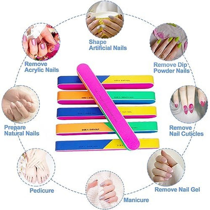 7 Way Nail Buffer (6 Pcs) – Professional Nail Buffing Blocks for Natural Nails, Shine & Smooth, EVA Foam Emery Board (Multicolor, 6.5 Inches)
