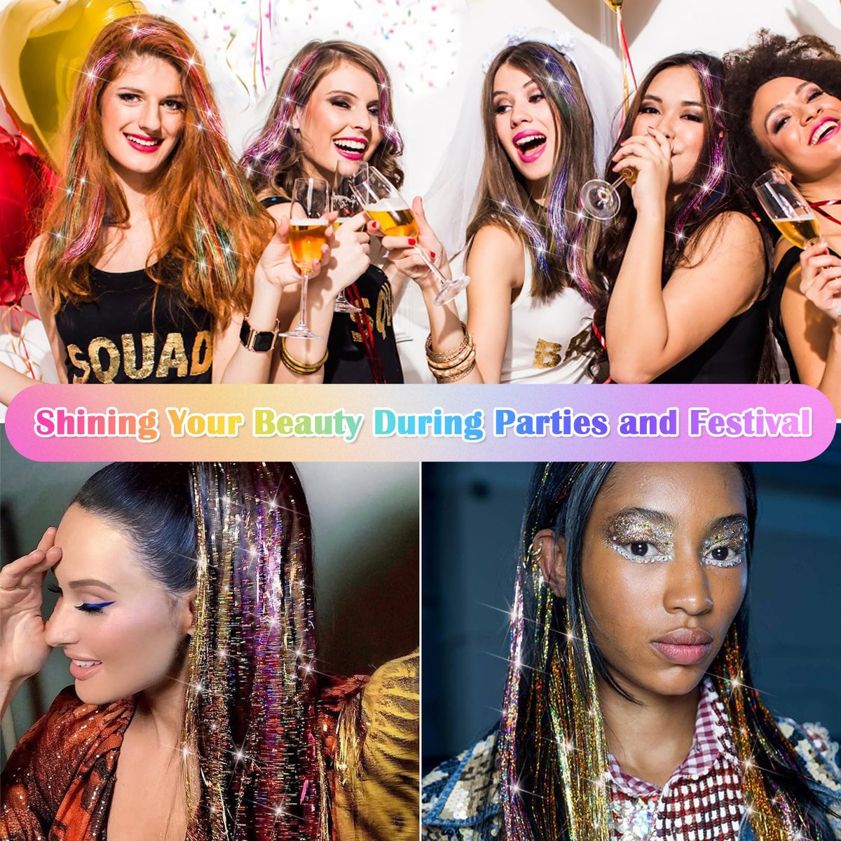 6000 Strands Hair Tinsel Kit in 20 Colors - Glitter Fairy Hair Extensions, Heat-Resistant Tinsel Tool for Shiny Party Hair Accessories Avelisse