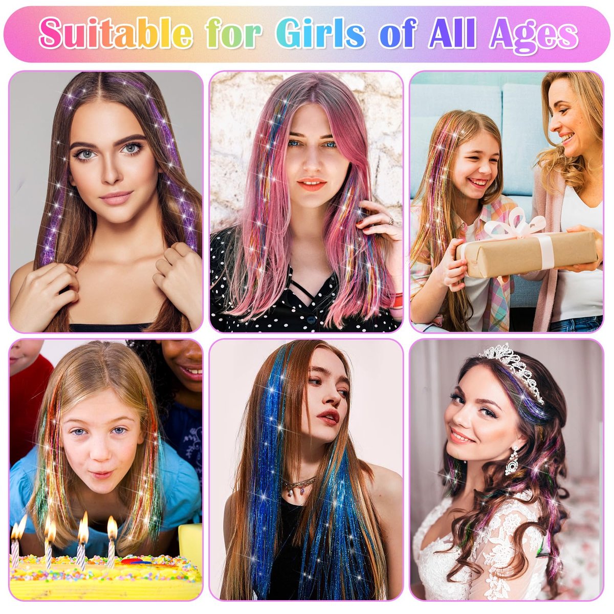 6000 Strands Hair Tinsel Kit in 20 Colors - Glitter Fairy Hair Extensions, Heat-Resistant Tinsel Tool for Shiny Party Hair Accessories Avelisse