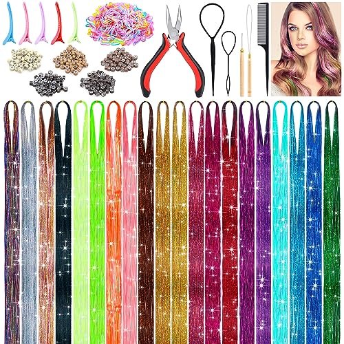 6000 Strands Hair Tinsel Kit in 20 Colors - Glitter Fairy Hair Extensions, Heat-Resistant Tinsel Tool for Shiny Party Hair Accessories Avelisse