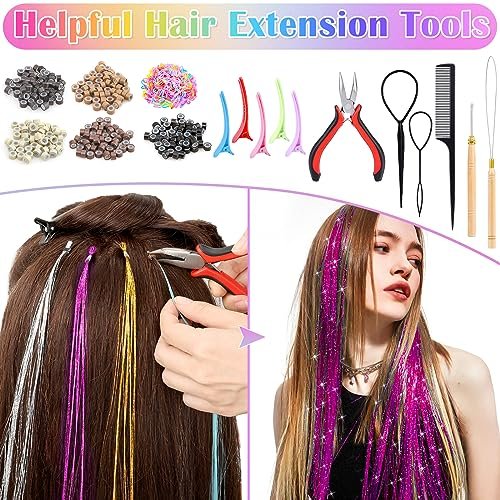 6000 Strands Hair Tinsel Kit in 20 Colors - Glitter Fairy Hair Extensions, Heat-Resistant Tinsel Tool for Shiny Party Hair Accessories Avelisse