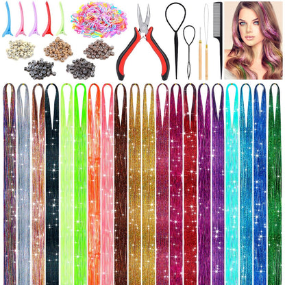 6000 Strands Hair Tinsel Kit in 20 Colors - Glitter Fairy Hair Extensions, Heat-Resistant Tinsel Tool for Shiny Party Hair Accessories Avelisse