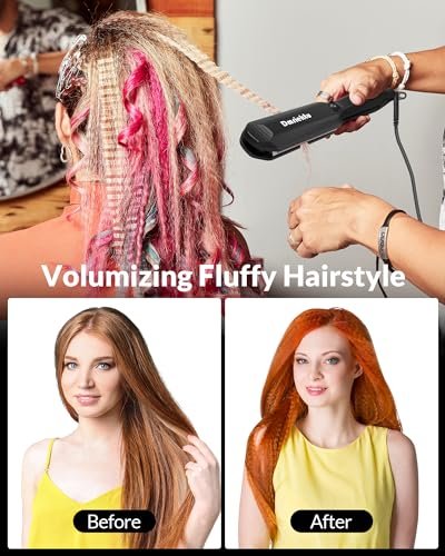 Dmriektu Hair Crimper for Volumizing Fluffy Hairstyle, Ceramic Plates, Dual Voltage, Auto Off Avelisse