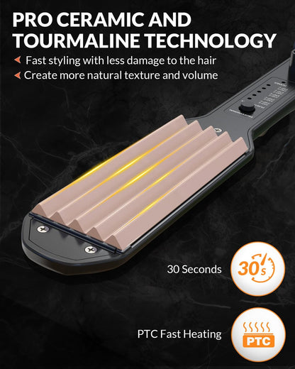 Dmriektu Hair Crimper for Volumizing Fluffy Hairstyle, Ceramic Plates, Dual Voltage, Auto Off Avelisse