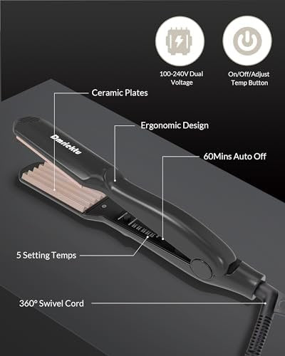 Dmriektu Hair Crimper for Volumizing Fluffy Hairstyle, Ceramic Plates, Dual Voltage, Auto Off Avelisse