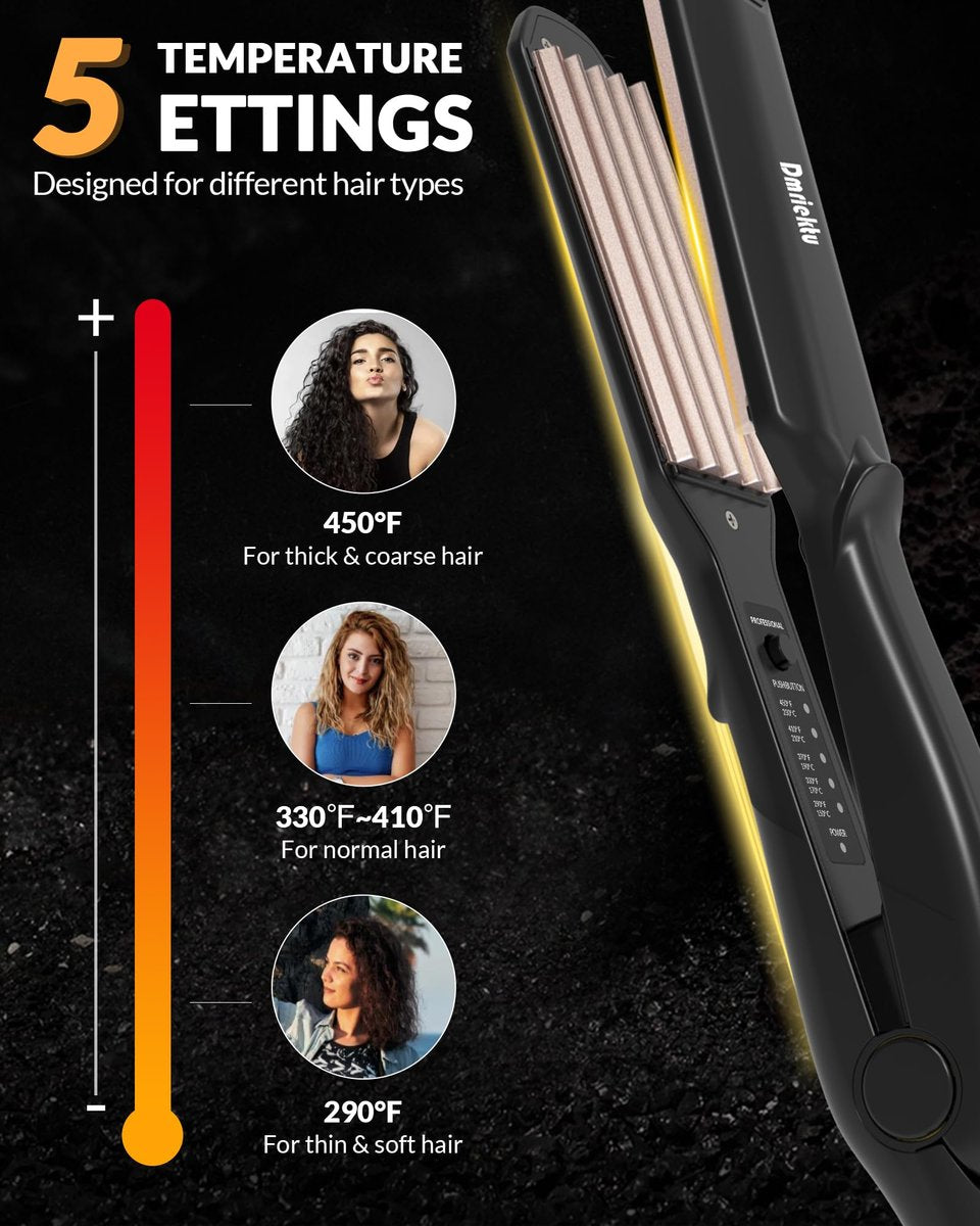 Dmriektu Hair Crimper for Volumizing Fluffy Hairstyle, Ceramic Plates, Dual Voltage, Auto Off Avelisse