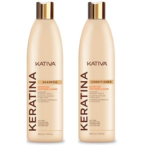 KATIVA Keratin Shampoo and Conditioner Set – Sulfate-Free, Salt-Free & Paraben-Free for Soft, Shiny Hair (12 oz Each) Avelisse