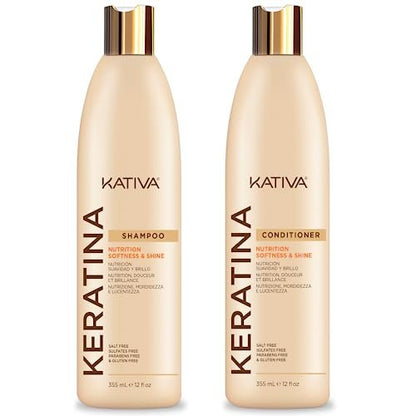 KATIVA Keratin Shampoo and Conditioner Set – Sulfate-Free, Salt-Free & Paraben-Free for Soft, Shiny Hair (12 oz Each) Avelisse