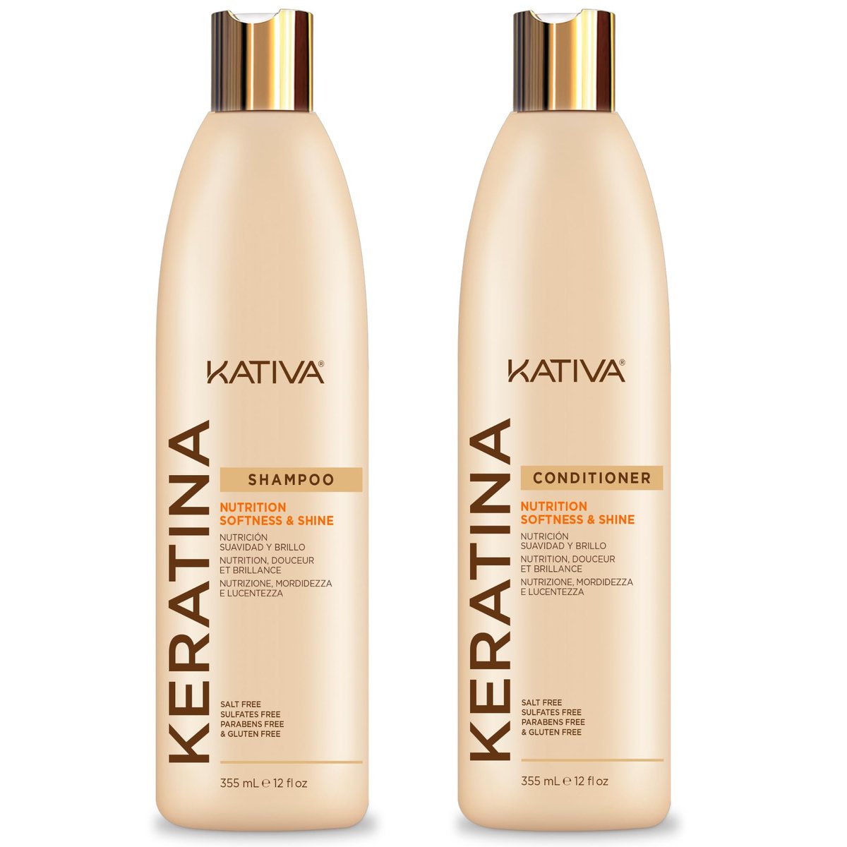 KATIVA Keratin Shampoo and Conditioner Set – Sulfate-Free, Salt-Free & Paraben-Free for Soft, Shiny Hair (12 oz Each) Avelisse