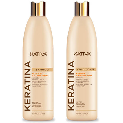 KATIVA Keratin Shampoo and Conditioner Set – Sulfate-Free, Salt-Free & Paraben-Free for Soft, Shiny Hair (12 oz Each) Avelisse