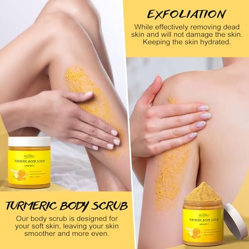 POP MODERN.C Turmeric and Vitamin C Body Scrub – Natural Organic Exfoliator for Dark Spots, Acne, and Dead Skin Removal with Loofah (10.58 oz) - görsel 3