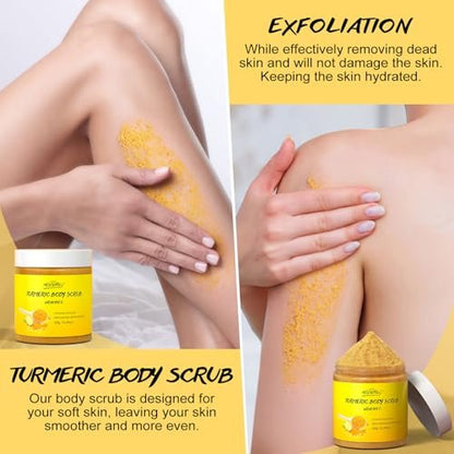 POP MODERN.C Turmeric and Vitamin C Body Scrub – Natural Organic Exfoliator for Dark Spots, Acne, and Dead Skin Removal with Loofah (10.58 oz)