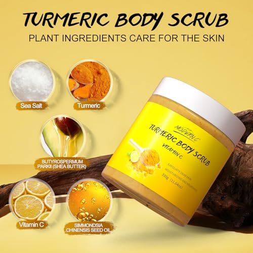POP MODERN.C Turmeric and Vitamin C Body Scrub – Natural Organic Exfoliator for Dark Spots, Acne, and Dead Skin Removal with Loofah (10.58 oz) - görsel 9