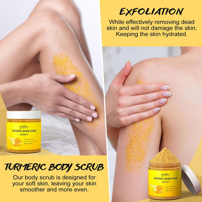 POP MODERN.C Turmeric and Vitamin C Body Scrub – Natural Organic Exfoliator for Dark Spots, Acne, and Dead Skin Removal with Loofah (10.58 oz)