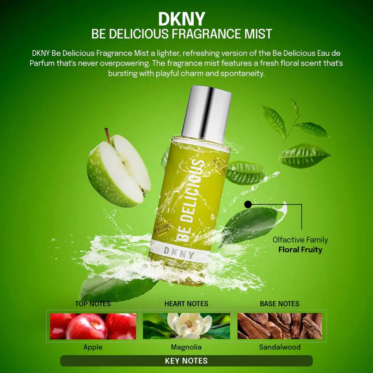 DKNY Be Delicious Fragrance Mist for Women, 8.4 Fl Oz - Crisp Green Apple Scent Avelisse