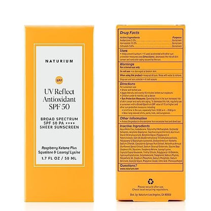 Naturium UV Reflect Antioxidant Broad Spectrum SPF 50 PA ++++ Sheer Sunscreen - Lightweight Face & Skin Protector with Soft Matte Finish, 1.7 oz Avelisse