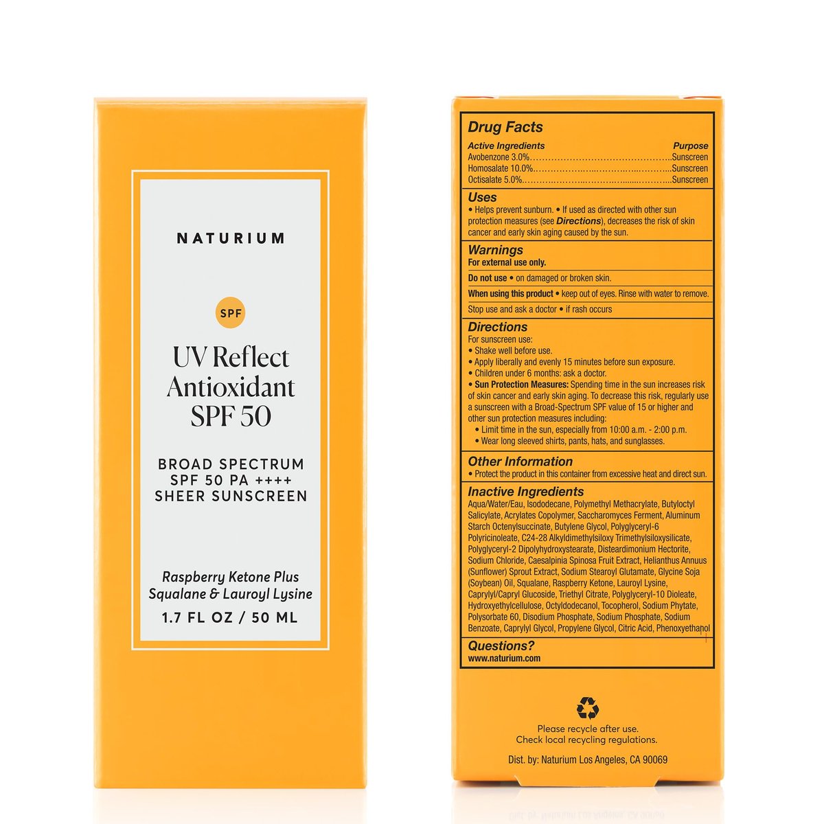 Naturium UV Reflect Antioxidant Broad Spectrum SPF 50 PA ++++ Sheer Sunscreen - Lightweight Face & Skin Protector with Soft Matte Finish, 1.7 oz Avelisse