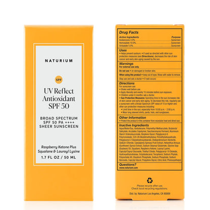 Naturium UV Reflect Antioxidant Broad Spectrum SPF 50 PA ++++ Sheer Sunscreen - Lightweight Face & Skin Protector with Soft Matte Finish, 1.7 oz Avelisse