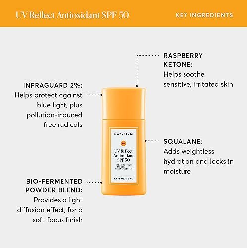 Naturium UV Reflect Antioxidant Broad Spectrum SPF 50 PA ++++ Sheer Sunscreen - Lightweight Face & Skin Protector with Soft Matte Finish, 1.7 oz Avelisse