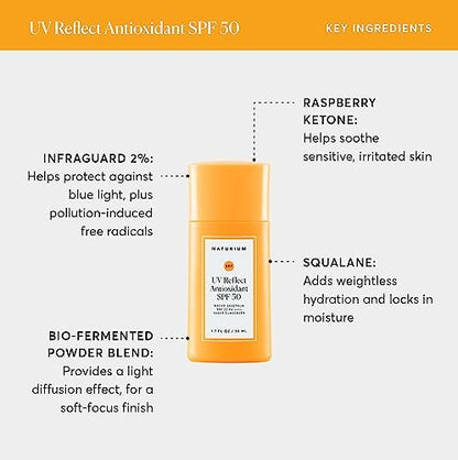 Naturium UV Reflect Antioxidant Broad Spectrum SPF 50 PA ++++ Sheer Sunscreen - Lightweight Face & Skin Protector with Soft Matte Finish, 1.7 oz Avelisse