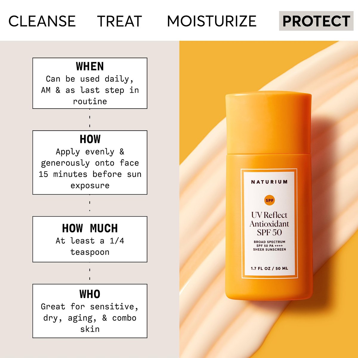 Naturium UV Reflect Antioxidant Broad Spectrum SPF 50 PA ++++ Sheer Sunscreen - Lightweight Face & Skin Protector with Soft Matte Finish, 1.7 oz Avelisse